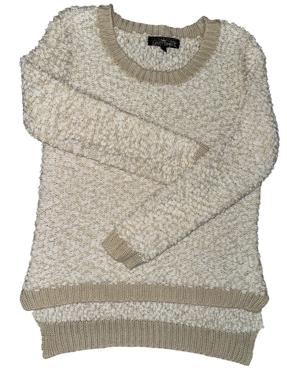 Almost Famous Popcorn Knit Sweater Cream Oatmeal Long Sleeve Women’s Large